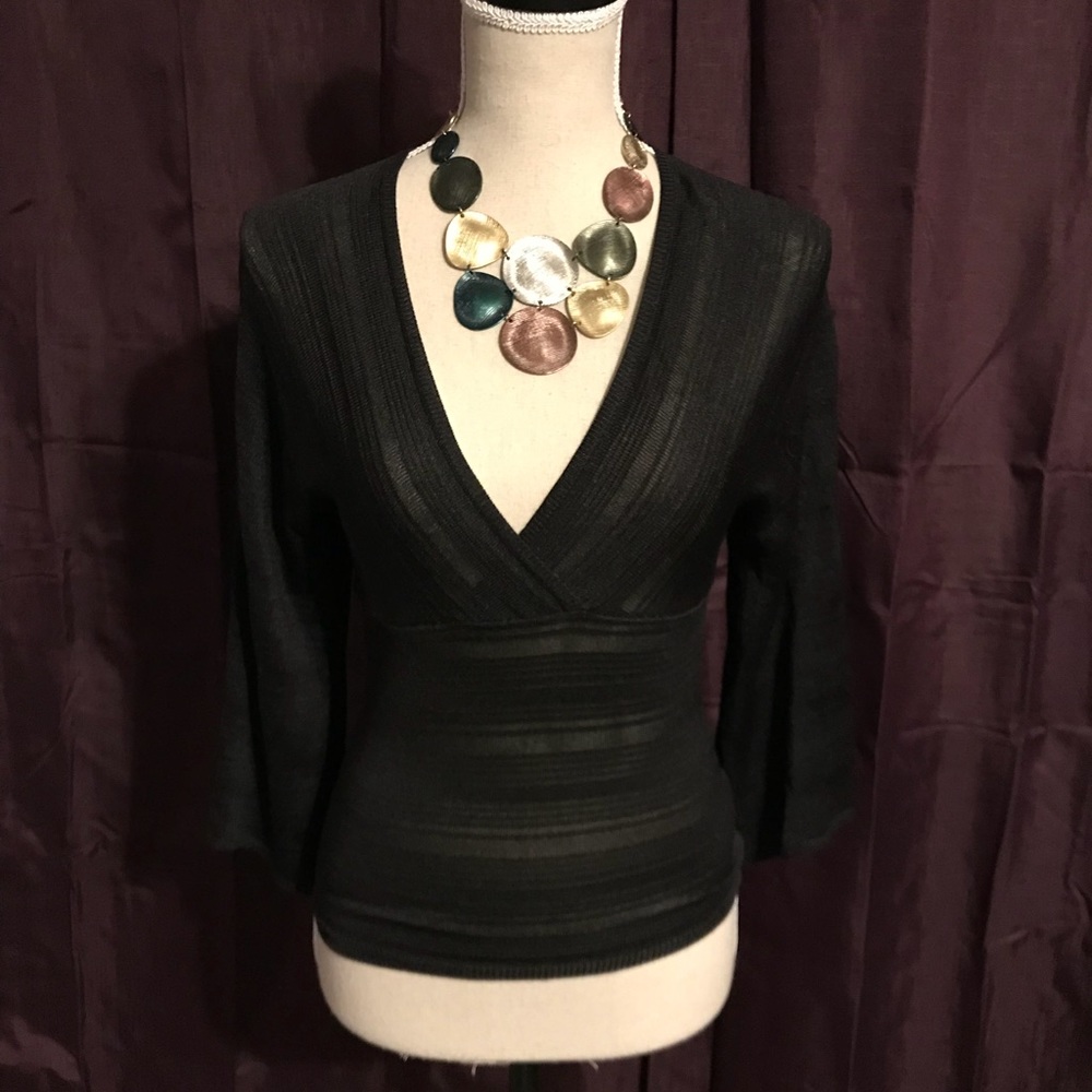 DKNY Sexy, Black, Fitted V-neck Top-XS (P)